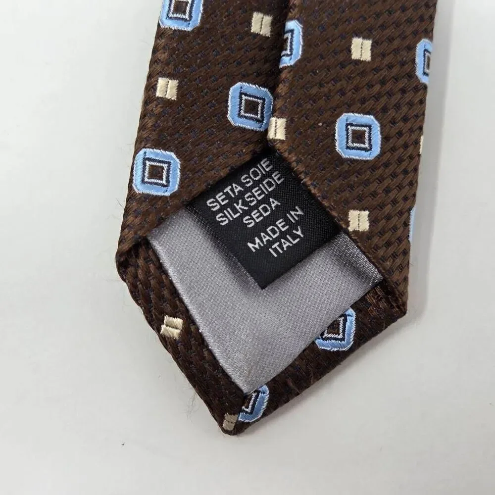 ERMENEGILDO ZEGNA SILK TIE BROWN GEOMETRIC LUXURY SATIN 3.5